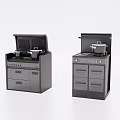 Modern Integrated Kitchen Appliances With Stovetops Pots And Storage Drawers