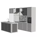 Modern Kitchen Interior With White And Gray Cabinets Marble Countertop Appliances