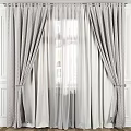 Gray Tied Back Curtains With White Sheer Layers For Window Interior Decoration 3d model