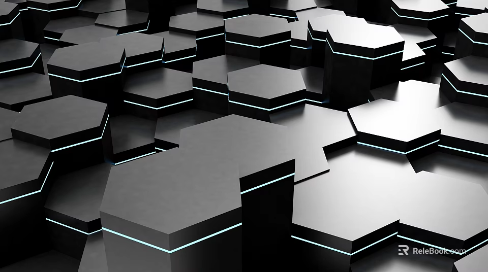 Modern Commercial Equipment Featuring Black Hexagonal 3D Structure With Blue Line Edges 3d model