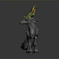 Fantasy Mythical Creature With Green Orange Horns And Spotted Body 3D Model Design