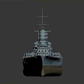 Blue Warship Model As Water Vehicle With Red And White Striped Hull
