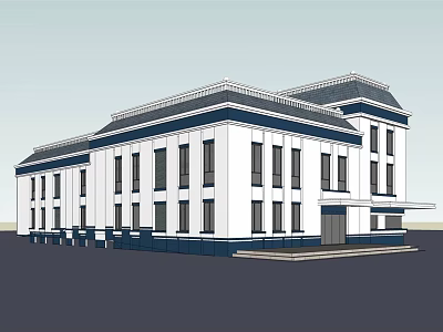 Modern Office Building Exterior Design With White Facade Blue Accents And Multiple Windows 3d model