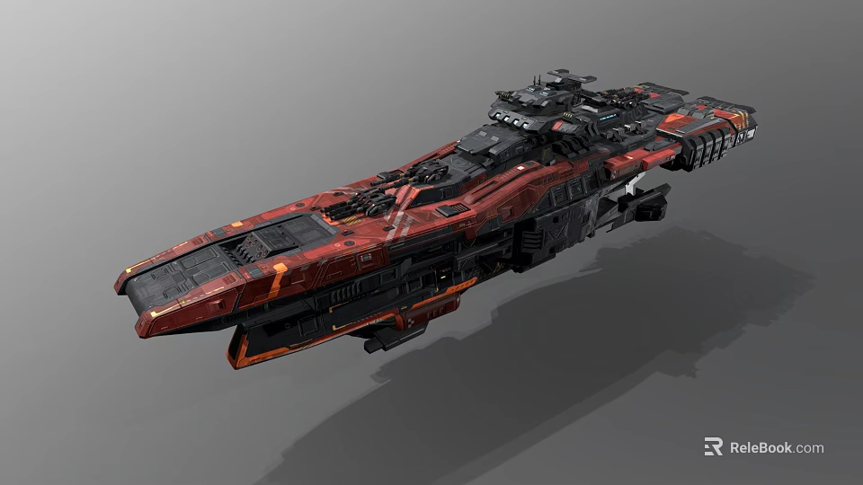 Futuristic Interstellar Spaceship With Red And Black Exterior And Detailed Cosmic Structure 3d model 