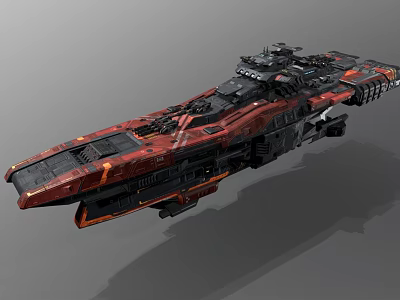 Futuristic Interstellar Spaceship With Red And Black Exterior And Detailed Cosmic Structure 3d model