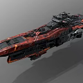 Futuristic Interstellar Spaceship With Red And Black Exterior And Detailed Cosmic Structure