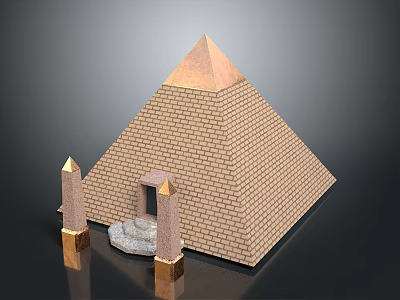 Scenic Ancient Pyramid Landscape Featuring Brick Structure Golden Top Stone Pillars and Entrance 3d model