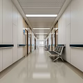 Hospital Outpatient Clinic Corridor With Doors Waiting Chairs And Lights