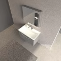 Modern Wall Mounted Bathroom Vanity Cabinet with White Sink Faucet and Storage Mirror Near Bathtub