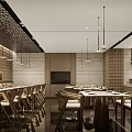 Modern Restaurant Interior With Wooden Wine Rack Cabinets And Linear Lighting Design