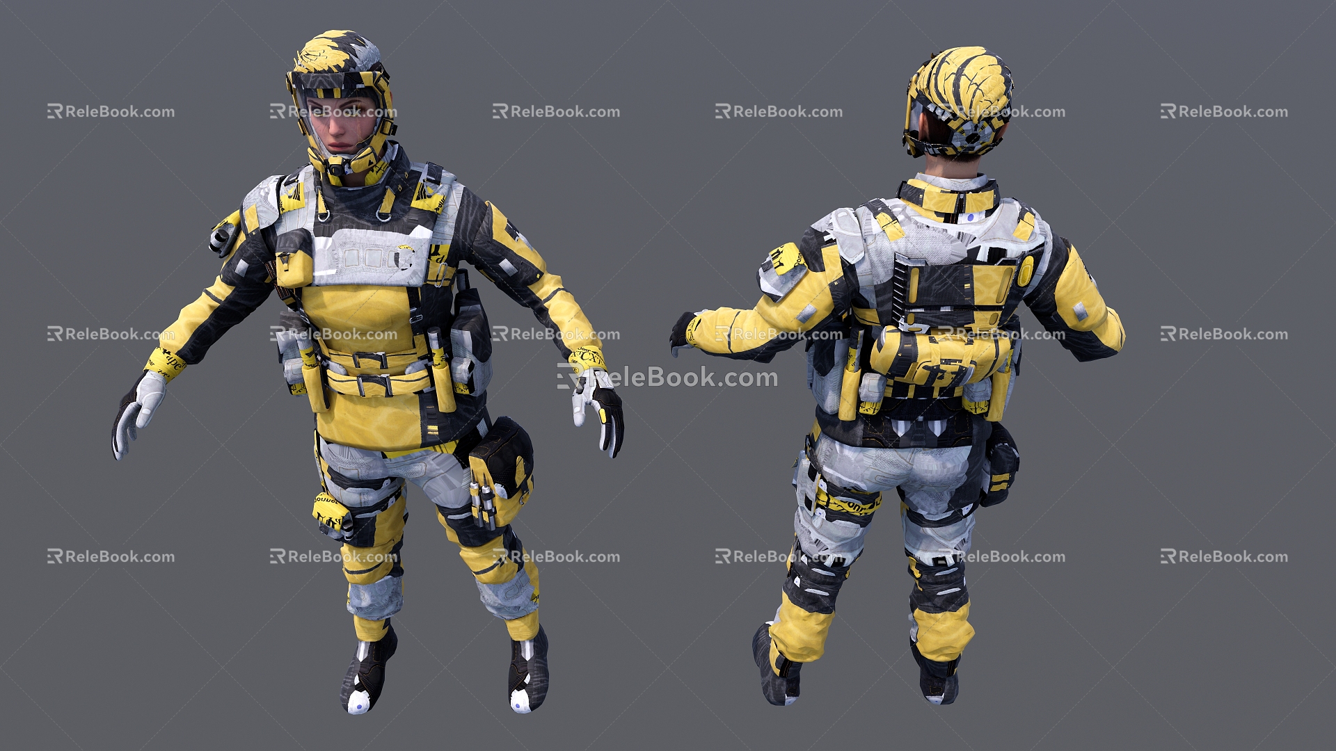 Modern game characters wearing protective clothing for girls model