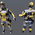 Game Film Character Wearing Yellow Black Tactical Gear With Helmet And Backpack
