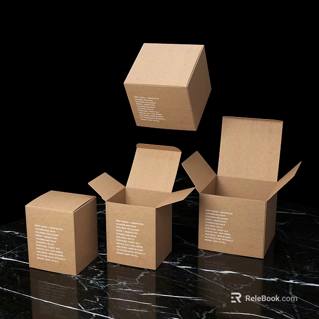 Brown Cardboard Cartons With Open And Closed Lids And Printed Text 3d model 