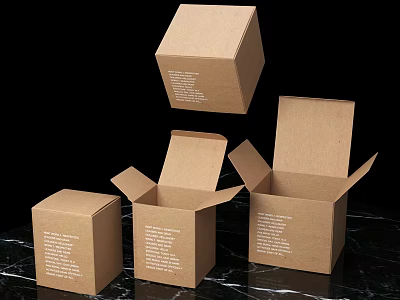 Brown Cardboard Cartons With Open And Closed Lids And Printed Text 3d model