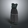 Sleeveless Layered Dark Gray Dress With Tulle Fabric And White Stripe Details