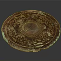 Ancient Bronze Mirror With Ornate Carvings Patina Finish And Central Hole