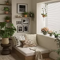 Cozy Indoor Corner With Various Potted Plants Shelf Hanging Monstera And Sofa Cushions
