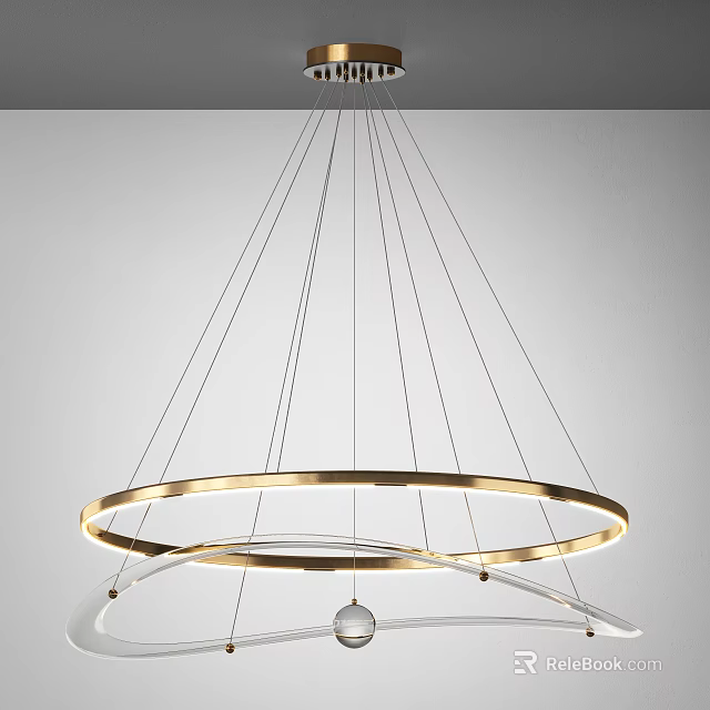 Modern Circular Metal Chandelier Featuring Illuminated Ring Design For Interior Spaces 3d model 