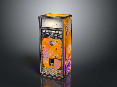 Vintage Artistic Vending Machine With Orange Purple Graffiti And Transparent Glass Door 3d model