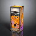 Vintage Artistic Vending Machine With Orange Purple Graffiti And Transparent Glass Door