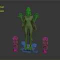 Ancient Winged Human Figure Sculpture With Headdress Scepters Sphinx Creatures And Snakes