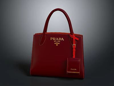 Elegant Prada Red Leather Handbag With Structured Design And Logo Strap 3d model