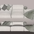 Modern White Three-Seater Sofa with Plaid Pillows Green Blanket and Decorative Ball