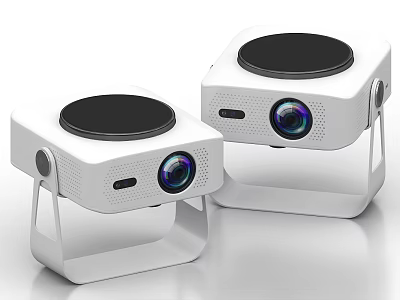 White Compact Office Projectors With Dual Units And Portable Stands For Workspace 3d model