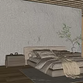 Hotel Guest Room Interior With Wooden Ceiling Decorative Painting Bookshelf And Green Plant