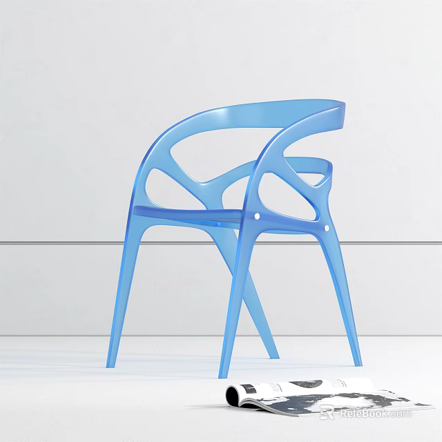 Modern Blue Transparent Acrylic Leisure Chair With Curved Armrest Design 3d model 