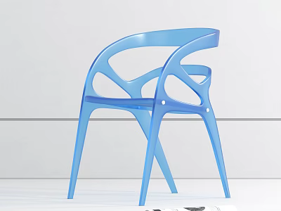 Modern Blue Transparent Acrylic Leisure Chair With Curved Armrest Design 3d model