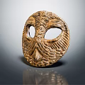 Handcrafted Wooden Mask With Owl Like Design And Detailed Carved Texture