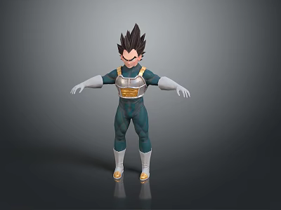 3D Anime Character Model Of Saiyan Warrior With Spiky Black Hair And Green Battle Suit 3d model