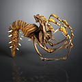Fantasy Spider Like Creature With Golden Brown Armored Exoskeleton And Multiple Spiked Legs
