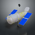 3D Model of Spacecraft With Blue Solar Panels White Body Yellow Lines and Antenna