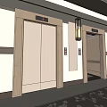 Elegant Elevator Corridor Interior Design With Patterned Carpet And Ceiling Lighting 3d model