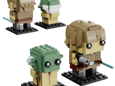 Lego BrickHeadz Collectible Figures With Green Head And Brown Hair Holding Lightsabers 3d model