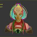 Game Movie Character With Long Black Hair Yellow Top Purple Sleeves And Red Facial Makeup