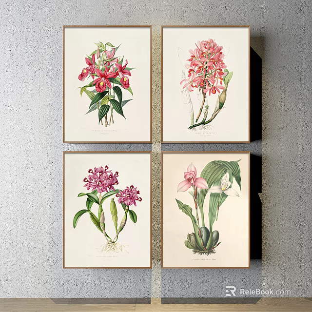 Vintage Botanical Prints With Hand Drawn Floral Details Framed Wall Art Decor 3d model 