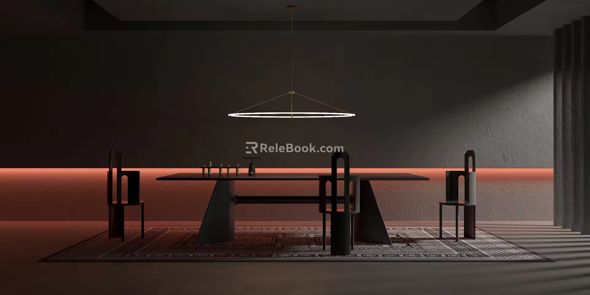 Modern Dining Table and Chair Combination Dining Table and Chair Chandelier 3d model