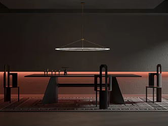 Modern Dining Table and Chair Combination Dining Table and Chair Chandelier 3d model