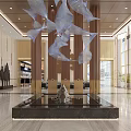 Modern Hotel Lobby With Artistic Chandelier Green Marble Wall And Decorative Sculpture