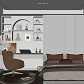 Modern Tatami Bedroom Interior With White Wardrobes Desk Chair And Natural Light