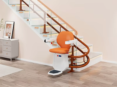 Home Stairlift with Orange Seat and Safety Rail for Elderly Mobility Aid 3d model