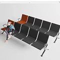 Public Waiting Area Metal Chairs With Black And Brown Seats Arranged In Rows