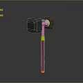 Medieval Style War Hammer Weapon With Square Heads Brown Textured Handle And Gold Accents