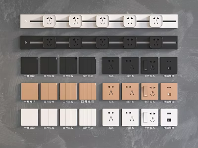 Various Color Switch Panels With Sockets And Multiple Design Styles 3d model