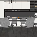 Modern Restaurant Interior Design With Dining Table Chairs Hanging Lights And Wine Rack Open Layout 3d model