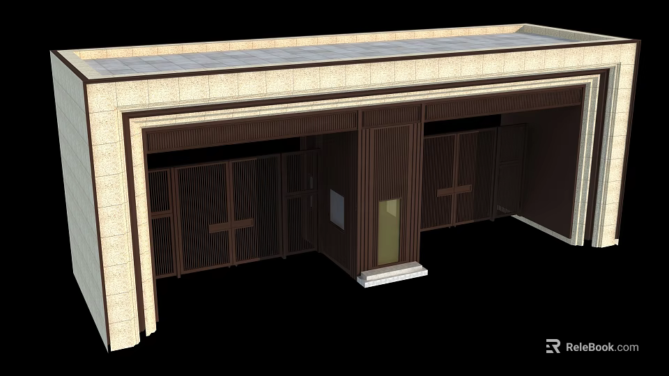 Modern Architectural Entrance Gate With Stone Cladding Glass Panels And Metal Frames 3d model 