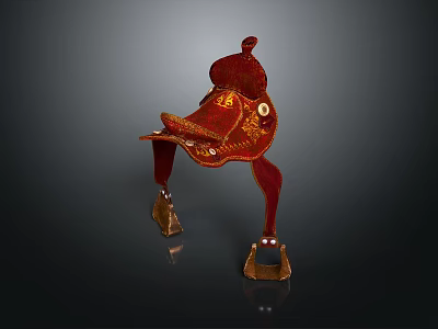 Red Traditional Saddle With Intricate Embroidered Patterns And Metal Stirrups As Household Item 3d model